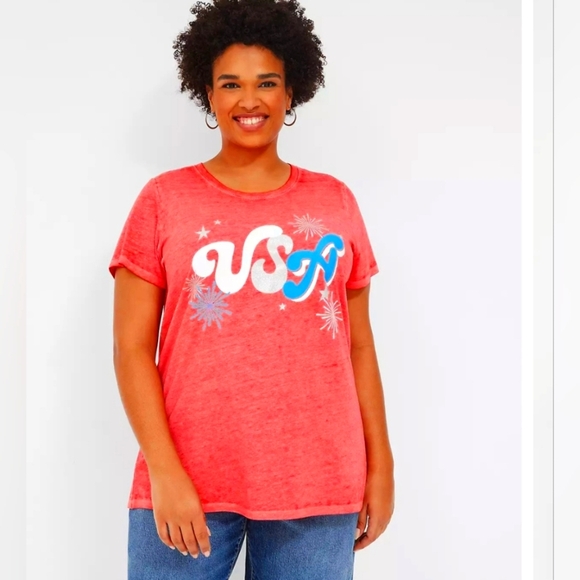 Lane Bryant Size 26/28 Patriotic USA Casual Tee Shirt Short Sleeve - Picture 1 of 8